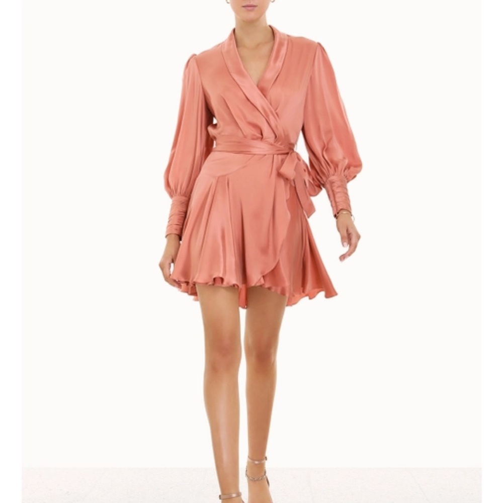 Zimmermann Silk Wrap Mini Dress - Dusty Pink